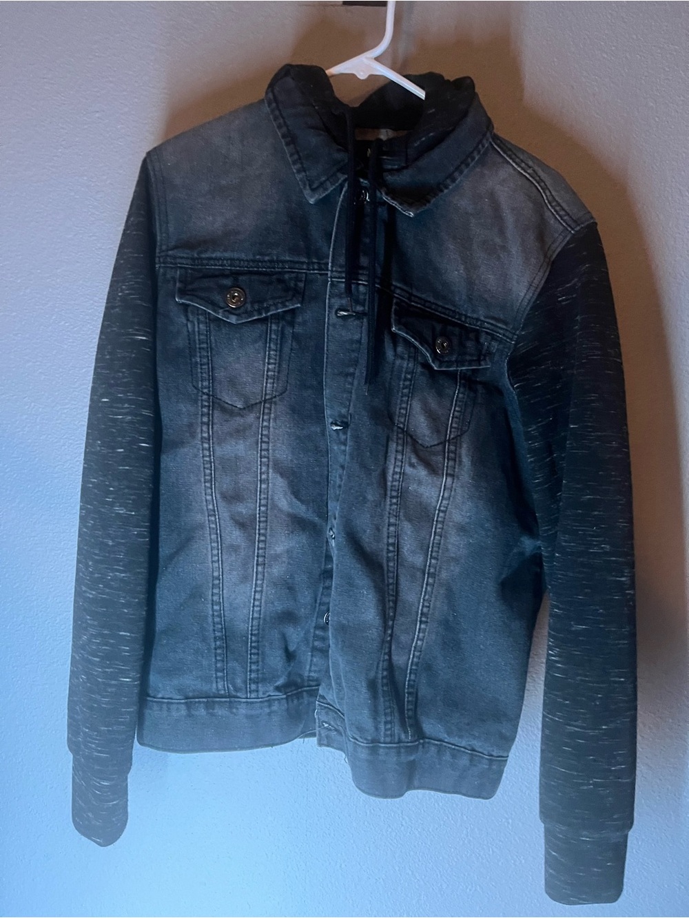 Men's Hooded Denim Bomber Jacket - Black